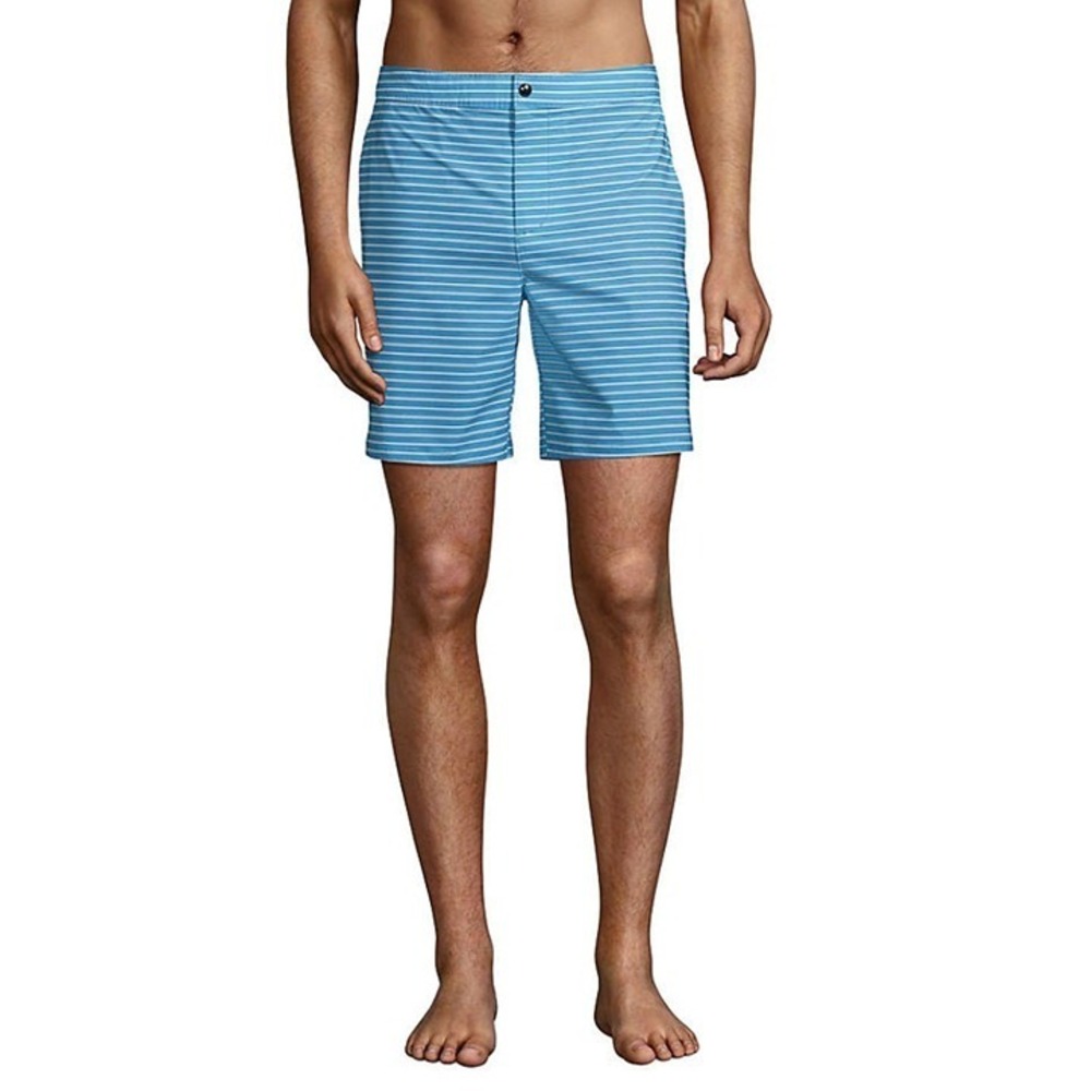 New Lands End 7" Sunset Swim Board Shorts Blue Stripe Size XL